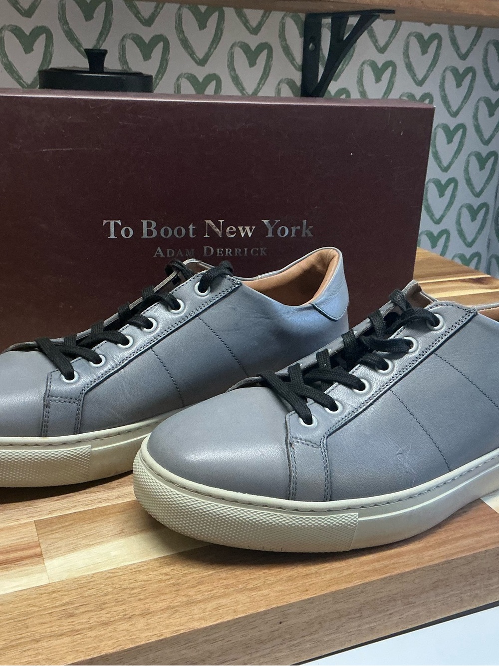 To Boot Gray Leather Low-Top Sneakers with Black Laces